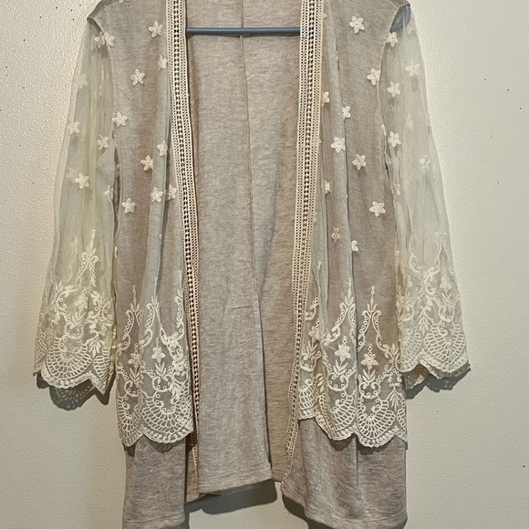Maurices Large Lightweight Cardigan w/ 3/4 sleeve and embroidered Mesh Lace - Picture 1 of 8